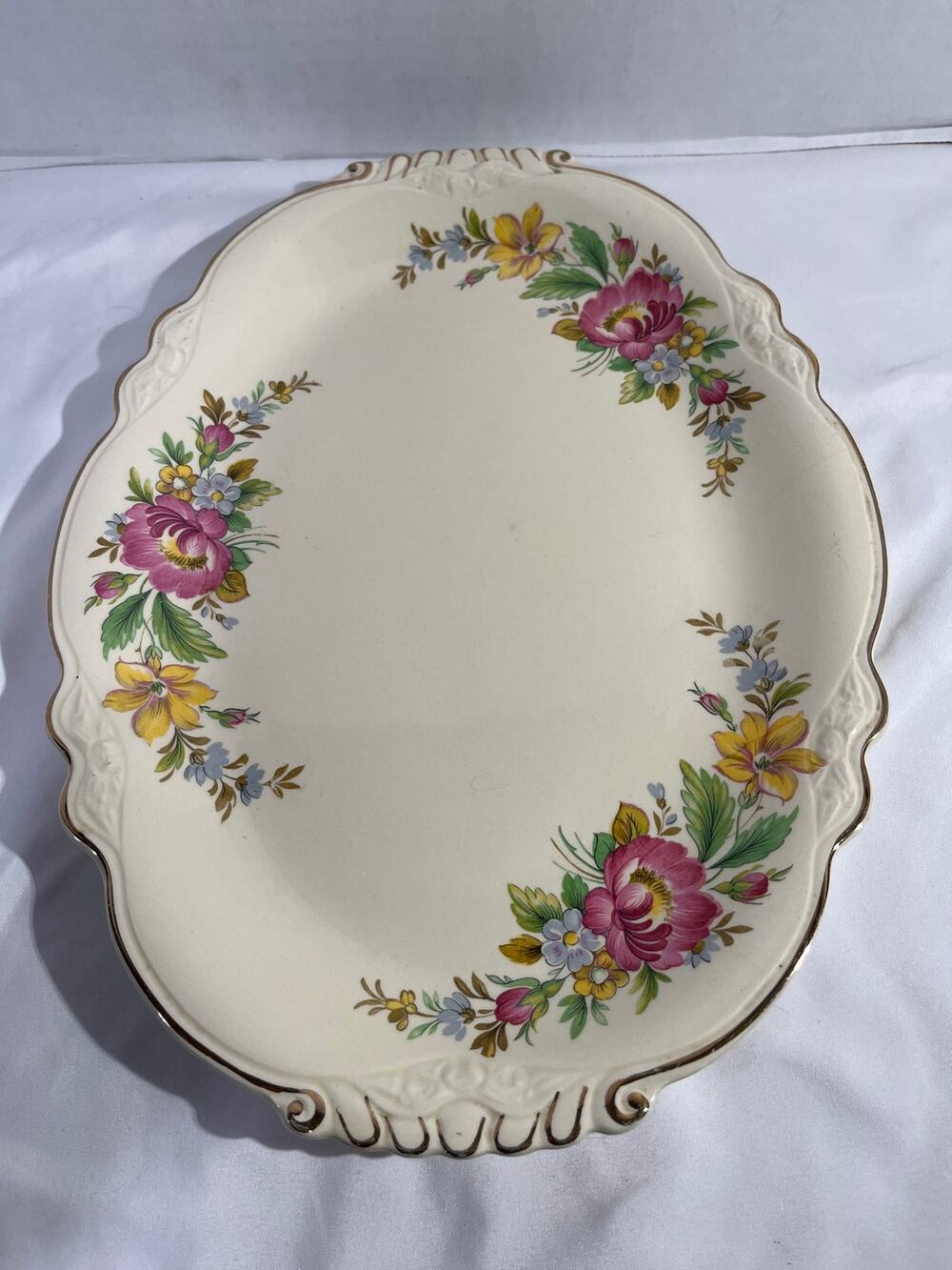 Homer Laughlin Virginia Rose Floral Oval Platter 13.5" J47N8 USA 1947 Vintage